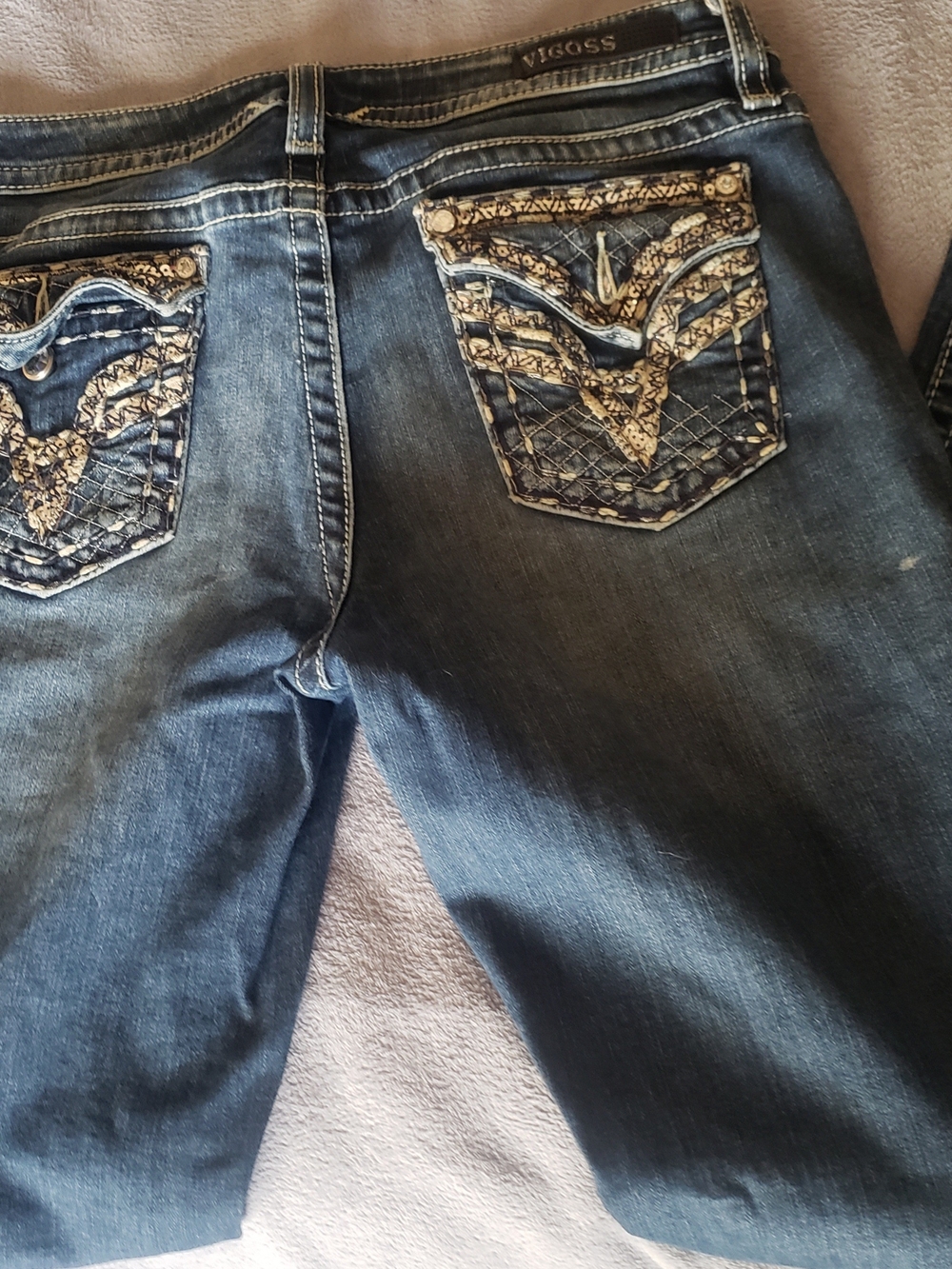Vigoss Women’s Blue Boot Cut Jeans with Embellished Back Pockets